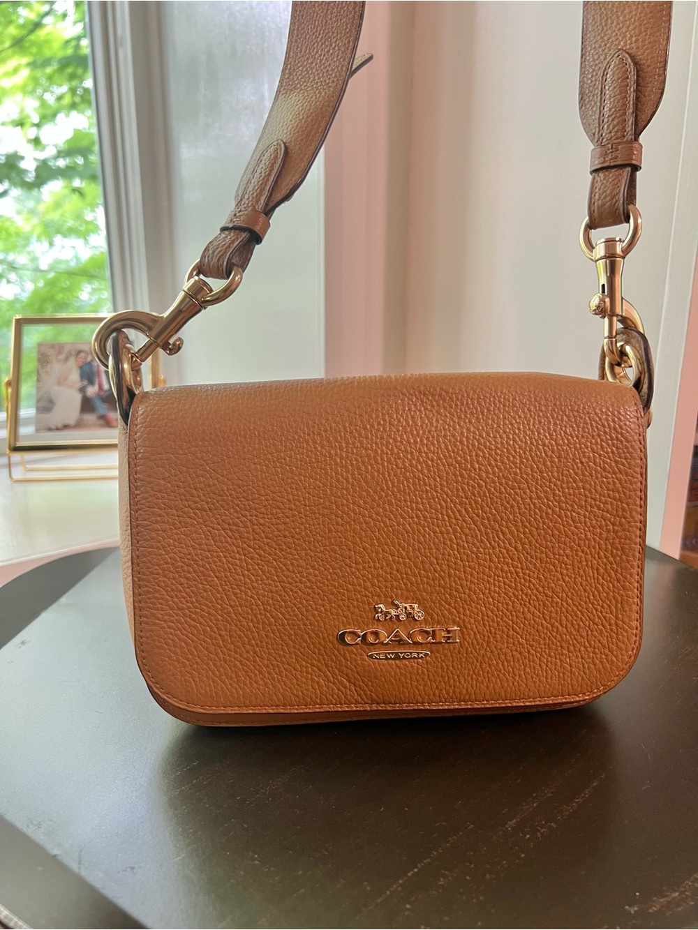 Coach Small Jes Messenger Pebbled Leather Crossbody Flap Bag Tan Light Saddle - Picture 2 of 8